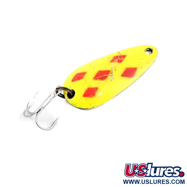 Vintage   Len Thompson #00, 1/2oz Five of diamonds (Red / Yellow / Brass) fishing spoon #2580