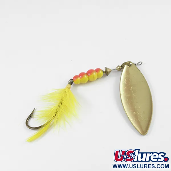 Vintage   Mepps Aglia Long 4 Dressed (with tail), 3/5oz Red / Yellow / Brass spinning lure #2591