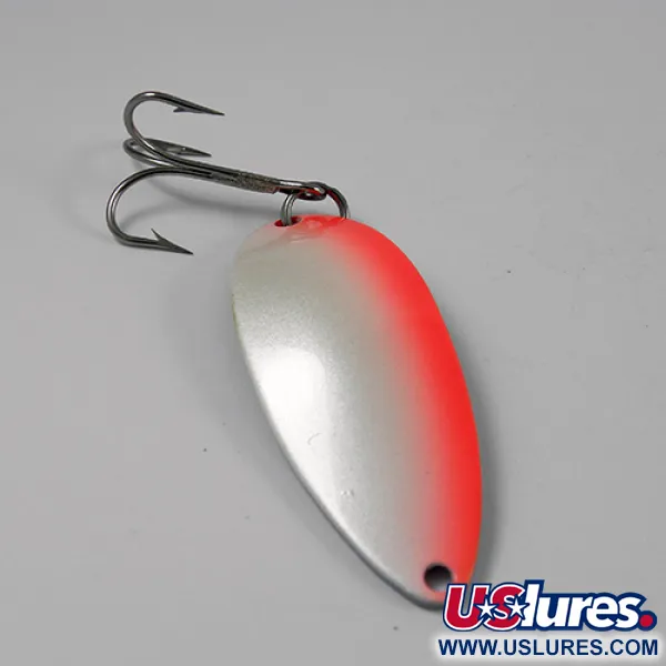 Vintage  Seneca Little Cleo (Hula Girl), 1/2oz White Pearl / Red / Nickel fishing spoon #2604