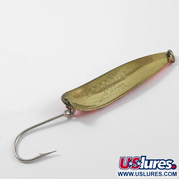 Vintage  Luhr Jensen Krocodile Die #5, 1oz Fluorescent Orange / Black / Brass fishing spoon #2624