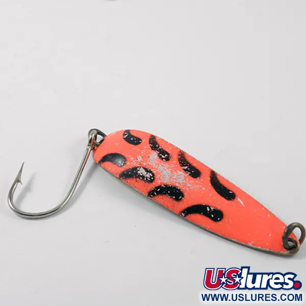 Vintage  Luhr Jensen Krocodile Die #5, 1oz Fluorescent Orange / Black / Brass fishing spoon #2624