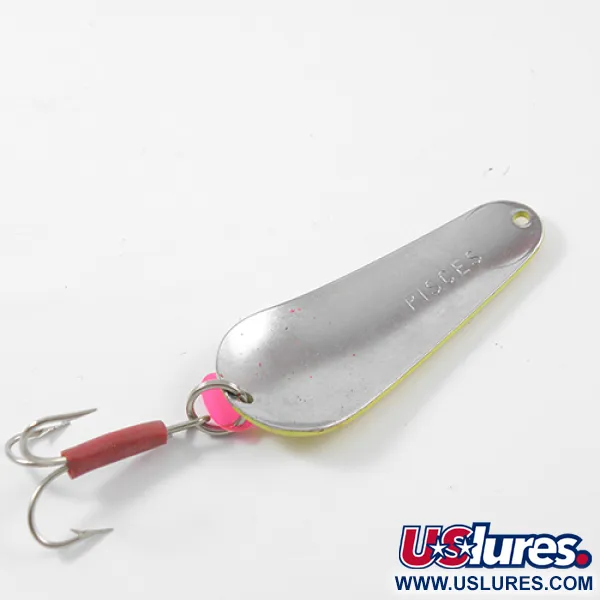 Vintage  Unknown Pisces, 3/5oz Yellow / Red / Nickel fishing spoon #2628