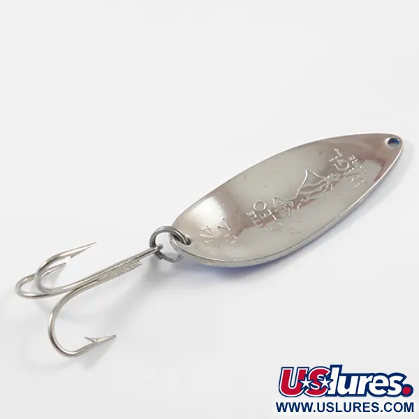 Vintage  Seneca Little Cleo (Hula Girl), 3/4oz White Pearl / Blue / Nickel fishing spoon #2644