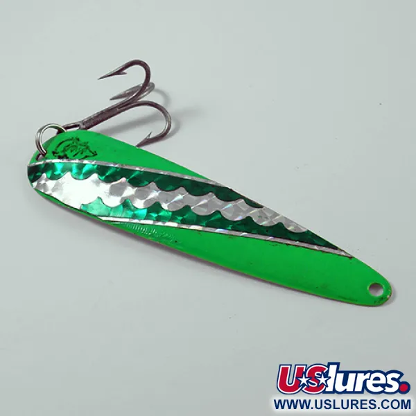 Vintage  Eppinger Dardevle King Flutter Devle 3200, 1/2oz Green / White fishing spoon #2648