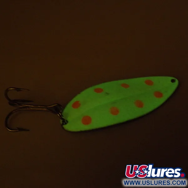 Vintage  TODDCO Main liner Glow, 3/4oz Glow in Dark White / Fluorescent Red / Nickel fishing spoon #2662