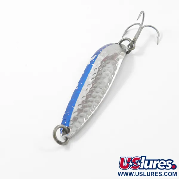 Vintage  Luhr Jensen Krocodile Die #4, 1/2oz Hammered Nickel / Blue fishing spoon #2683