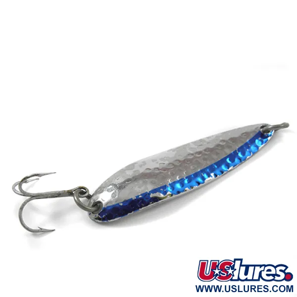 Vintage  Luhr Jensen Krocodile Die #4, 1/2oz Hammered Nickel / Blue fishing spoon #2683
