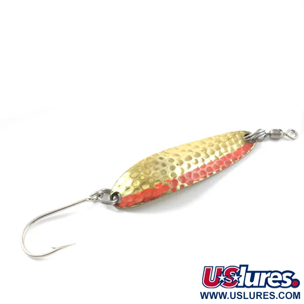 Vintage  Luhr Jensen Krocodile Die #3, 1/3oz Hammered Brass / Red fishing spoon #2684