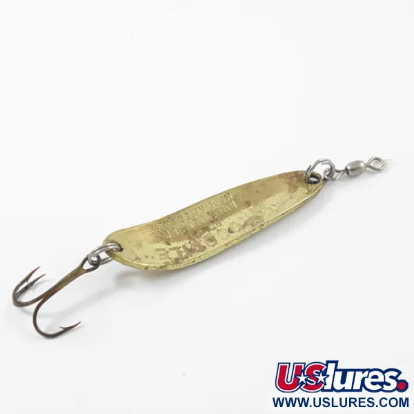 Vintage  Luhr Jensen Krocodile Die #3, 1/3oz Hammered Brass / Red fishing spoon #2685