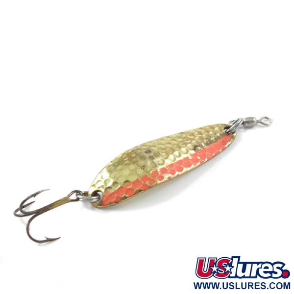 Vintage  Luhr Jensen Krocodile Die #3, 1/3oz Hammered Brass / Red fishing spoon #2685