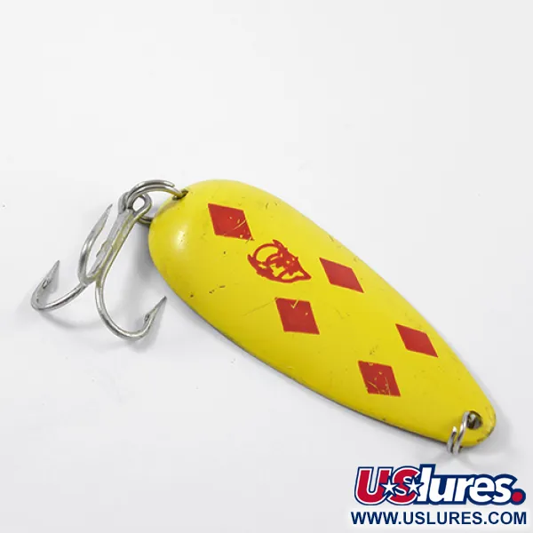 Vintage  Eppinger Dardevle Dardevlet, 3/4oz Five of Diamonds (Red / Yellow / Brass) fishing spoon #2693