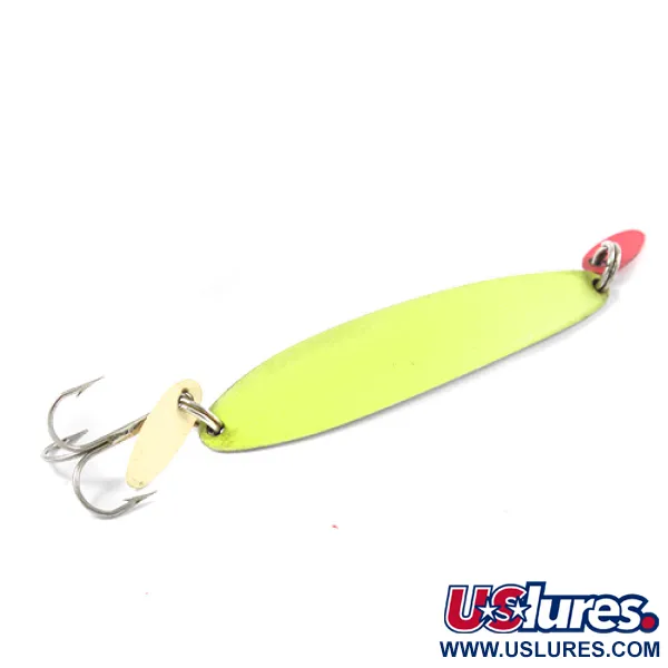 Vintage   Bay de Noc Swedish pimple UV, 3/4oz Nickel / Chartreuse UV Glow in UV light, Fluorescent fishing spoon #2706