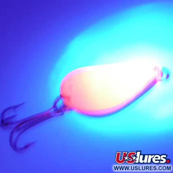 Vintage  Acme  K.O. Wobbler UV, 3/4oz Nickel / Fluorescent Red (Glow in UV light, Fluorescent) fishing spoon #2710