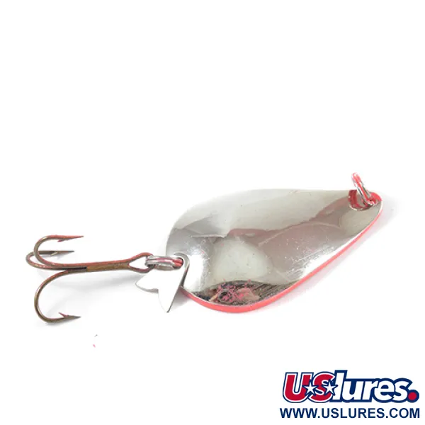 Vintage  Acme  K.O. Wobbler UV, 3/4oz Nickel / Fluorescent Red (Glow in UV light, Fluorescent) fishing spoon #2710