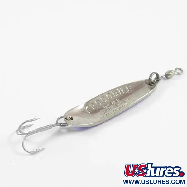 Vintage  Luhr Jensen Krocodile Die #3, 1/2oz Nickel / Blue fishing spoon #2715