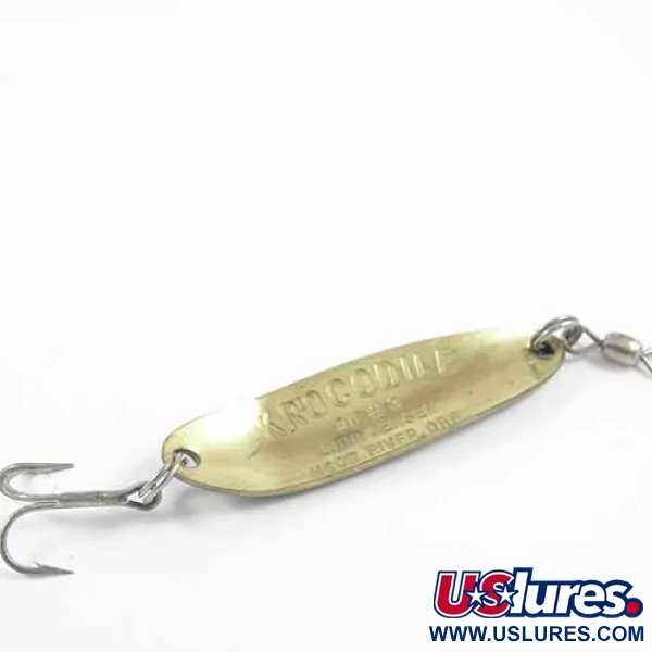 Vintage  Luhr Jensen Krocodile Die #3, 1/3oz Frog (Green / Yellow) / Brass fishing spoon #2716