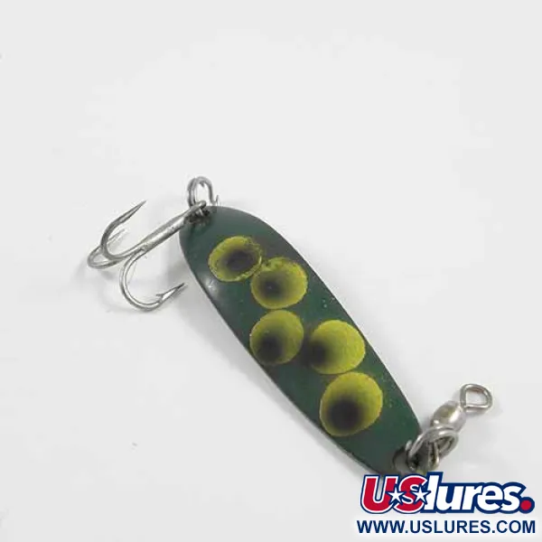 Vintage  Luhr Jensen Krocodile Die #3, 1/3oz Frog (Green / Yellow) / Brass fishing spoon #2716