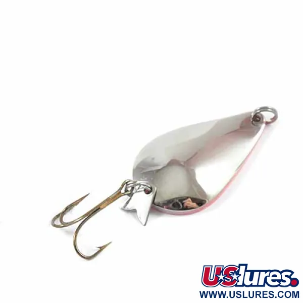 Vintage  Acme K.O. Wobbler UV, 3/4oz Nickel / Fluorescent Red (Glow in UV light, Fluorescent) fishing spoon #2718