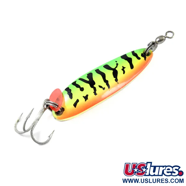 Vintage  Luhr Jensen Krocodile Die #3, 1/2oz Fire Tiger / Brass fishing spoon #2736