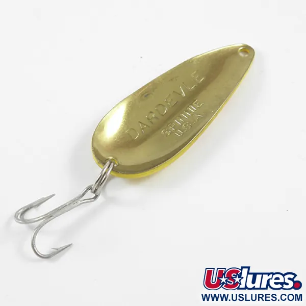 Vintage  Eppinger Dardevle Spinnie, 1/3oz Five of Diamonds (Red / Yellow / Brass) fishing spoon #2739