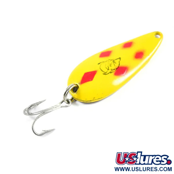 Vintage  Eppinger Dardevle Spinnie, 1/3oz Five of Diamonds (Red / Yellow / Brass) fishing spoon #2739