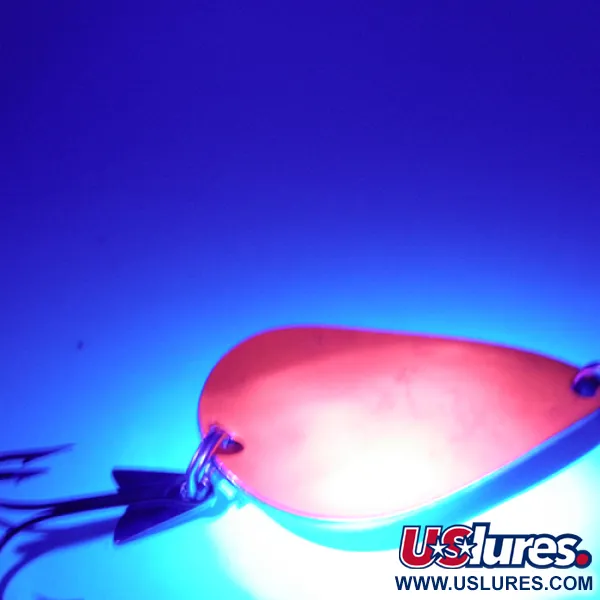 Vintage  Acme  K.O. Wobbler UV, 3/4oz Nickel / Fluorescent Red (Glow in UV light, Fluorescent) fishing spoon #2753