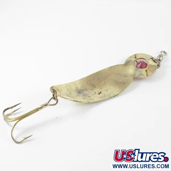 Vintage   One Eye Wiggler Lucky Strike, 1oz Gold / Red Eye fishing spoon #2759