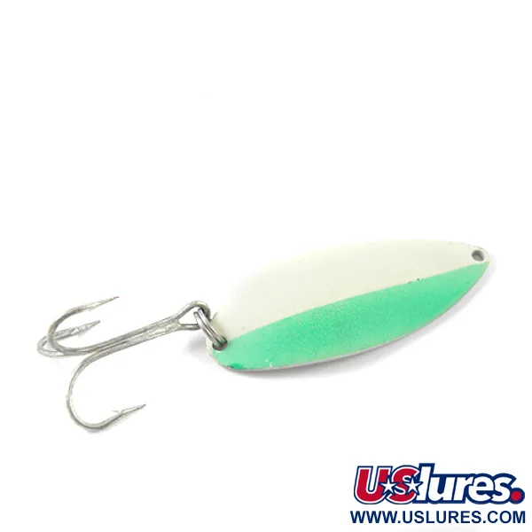 Vintage  Acme Little Cleo Glow, 3/4oz Glow in Dark (White / Green / Nickel) fishing spoon #2765