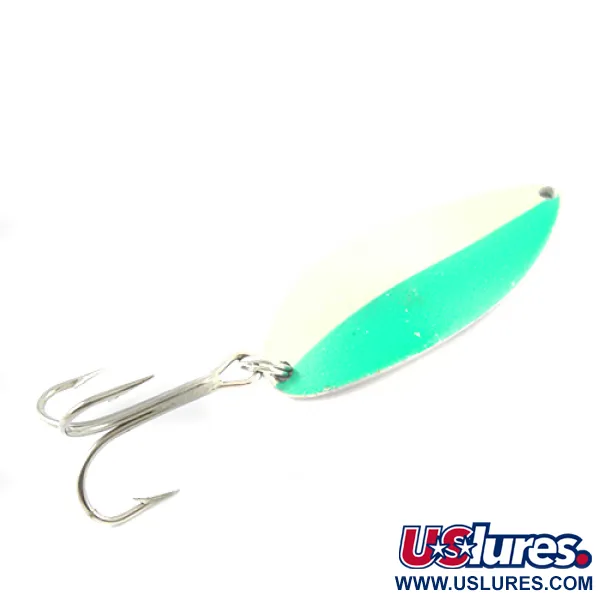 Vintage  Seneca Little Cleo (Hula Girl) Glow, 3/4oz Glow in Dark (White / Green / Nickel) fishing spoon #2766