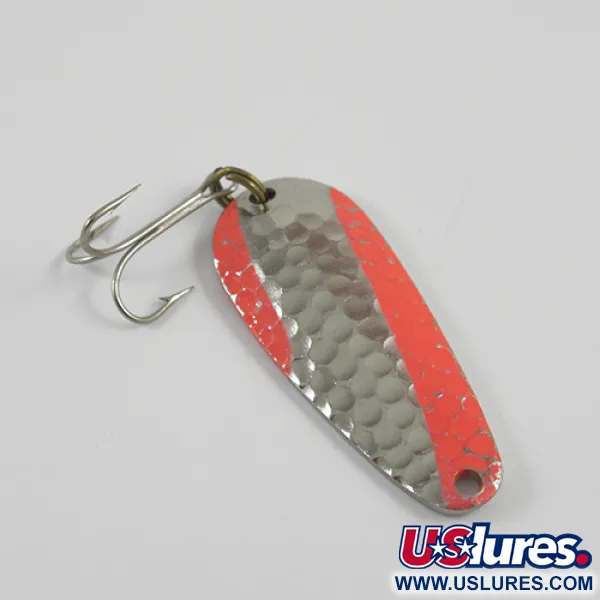 Vintage   Nebco Tor-P-Do, 1/2oz Hammered Nickel / Orange fishing spoon #2784