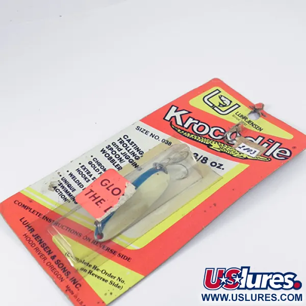  Luhr Jensen Krocodile Die #3 Glow, 1/2oz White / Blue Glow in Dark fishing spoon #2803