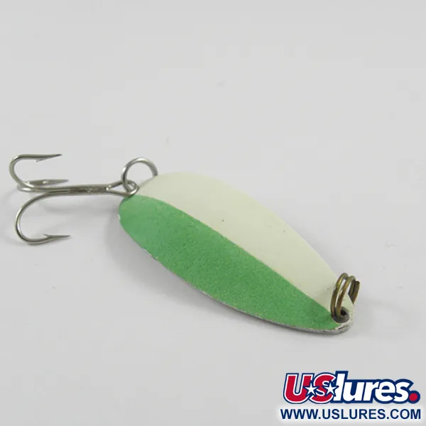 Vintage  Seneca Little Cleo (Hula Girl) Glow, 1/2oz Glow in Dark (White / Green / Nickel) fishing spoon #2827
