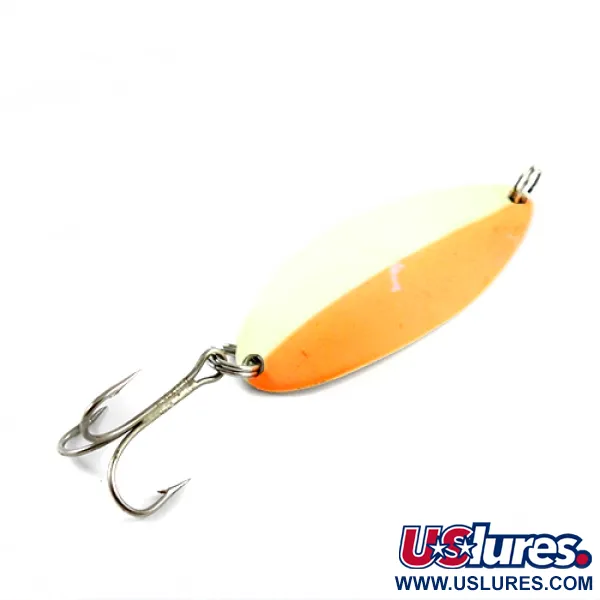 Vintage  Seneca Little Cleo (Hula Girl) Glow, 1/2oz Glow in Dark (White / Orange / Nickel) fishing spoon #2838
