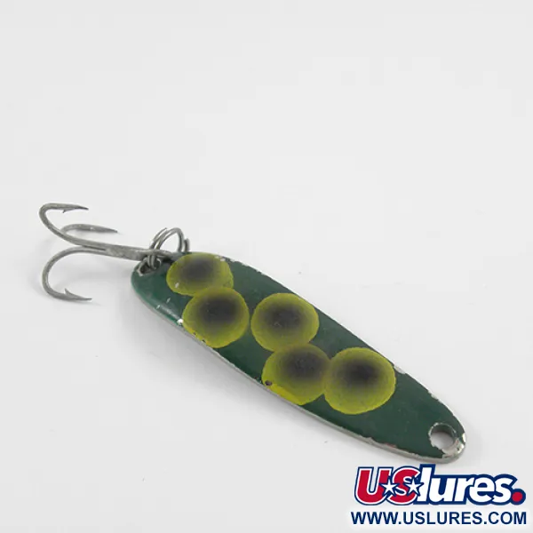 Vintage  Luhr Jensen Krocodile Die #3, 1/3oz Frog (Green / Yellow / Nickel) fishing spoon #2869