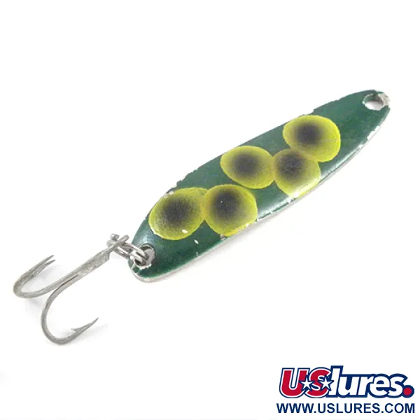 Vintage  Luhr Jensen Krocodile Die #3, 1/3oz Frog (Green / Yellow / Nickel) fishing spoon #2869