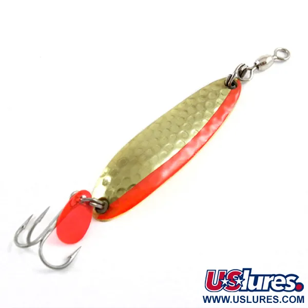 Vintage  Luhr Jensen Krocodile Die #3, 1/3oz Hammered Brass / Red fishing spoon #2870