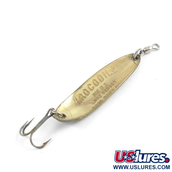 Vintage  Luhr Jensen Krocodile Die #3, 1/3oz Frog (Green / Yellow / Brass) fishing spoon #2877