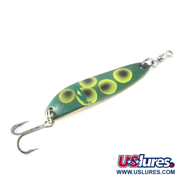 Vintage  Luhr Jensen Krocodile Die #3, 1/3oz Frog (Green / Yellow / Brass) fishing spoon #2877
