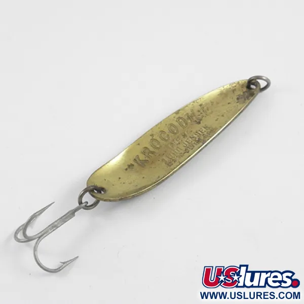 Vintage  Luhr Jensen Krocodile Die #4, 1/2oz Frog (Green / Yellow / Brass) fishing spoon #2887