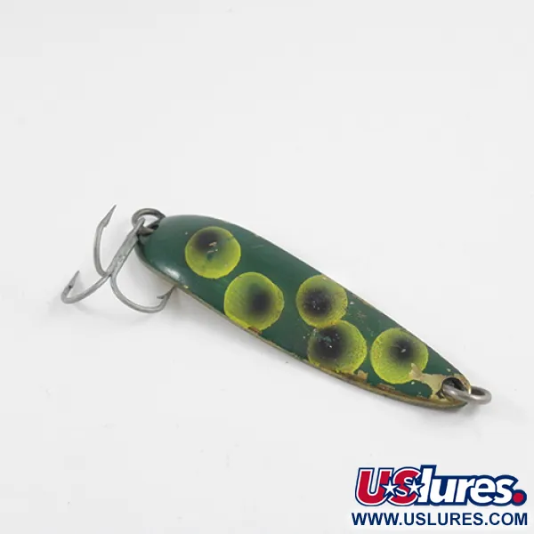 Vintage  Luhr Jensen Krocodile Die #4, 1/2oz Frog (Green / Yellow / Brass) fishing spoon #2887