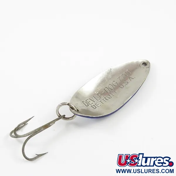 Vintage  Eppinger Dardevle Devle Dog 7700, 1/2oz Nickel / Blue fishing spoon #2895