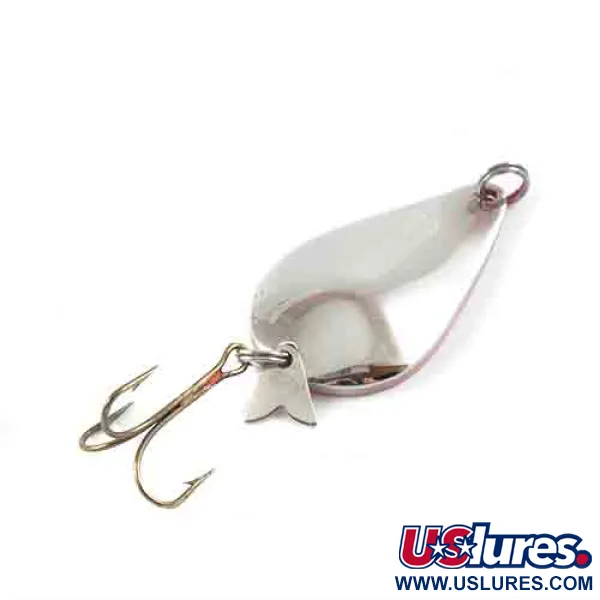 Vintage  Acme K.O. Wobbler UV, 3/4oz Nickel / Fluorescent Red (Glow in UV light, Fluorescent) fishing spoon #2928