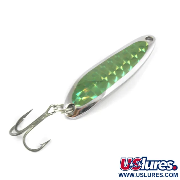Vintage  Luhr Jensen Krocodile Die #3, 1/3oz Nickel / Green fishing spoon #2967