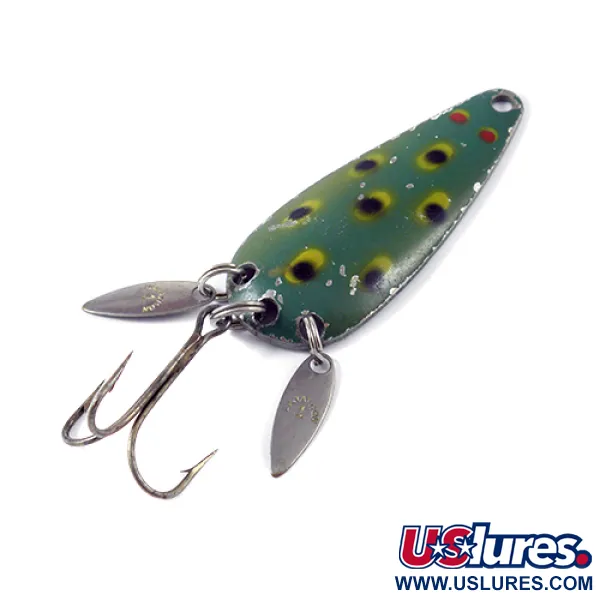 Vintage  Marathon Bait Company Marathon, 2/5oz Frog (Green / Yellow / Nickel) fishing spoon #3016