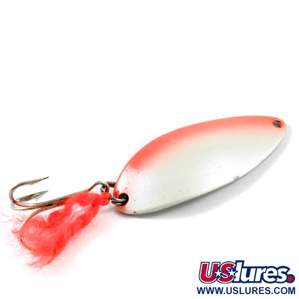 Vintage  Seneca Little Cleo (Hula Girl), 1/2oz White Pearl / Red / Nickel fishing spoon #3052