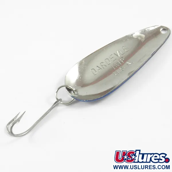 Vintage  Eppinger Dardevle Imp, 2/5oz Nickel / Blue fishing spoon #3093