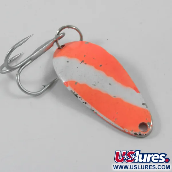 Vintage  Seneca Little Cleo UV, 1/4oz Fluorescent Orange / White / Nickel fishing spoon #3108