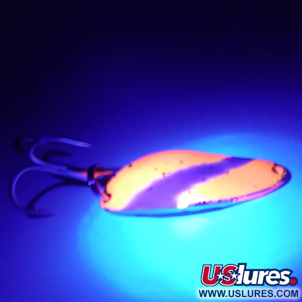 Vintage  Seneca Little Cleo UV, 1/4oz Fluorescent Orange / White / Nickel fishing spoon #3108