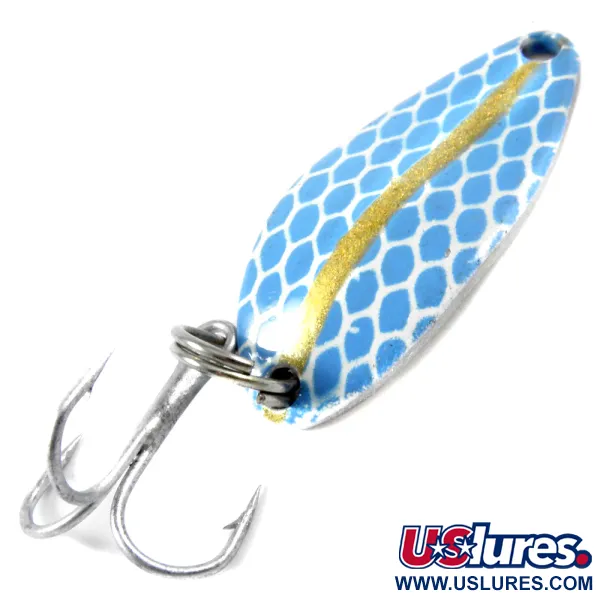 Vintage  Seneca Little Cleo, 3/16oz Light Blue / Nickel / Golden Stripe fishing spoon #3109