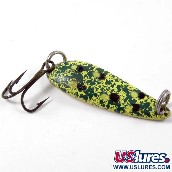 Vintage  Acme Fiord Spoon Jr, 1/8oz Frog (Green / Brass) fishing spoon #3187